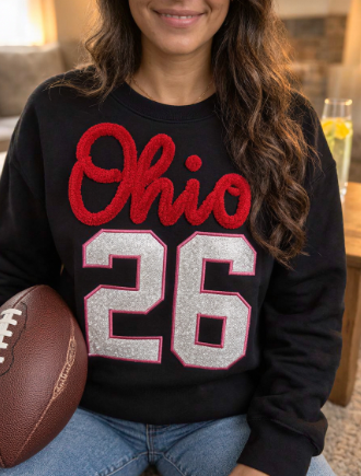 Custom Chenille Embroidered Team Name, Glitter Number Crewneck, Personalized Sports Sweatshirt, Game Day Hoodie