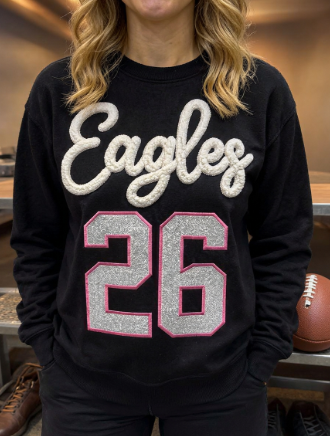 Custom Chenille Embroidered Team Name, Glitter Number Crewneck, Personalized Sports Sweatshirt, Game Day Hoodie