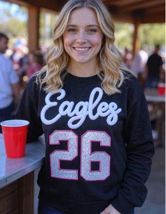 Custom Chenille Embroidered Team Name, Glitter Number Crewneck, Personalized Sports Sweatshirt, Game Day Hoodie