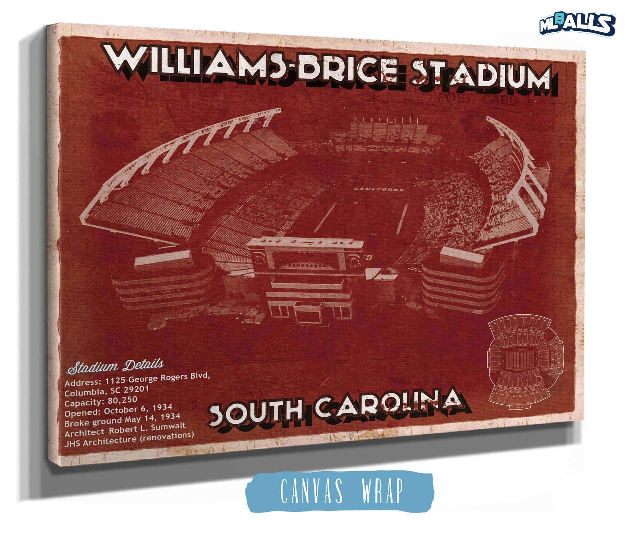 Williams-Brice Stadium Art Vintage Blueprint Art Chart