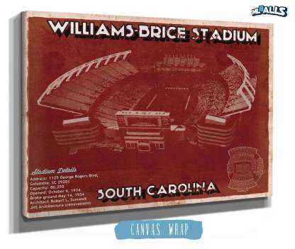 Williams-Brice Stadium Art Vintage Blueprint Art Chart