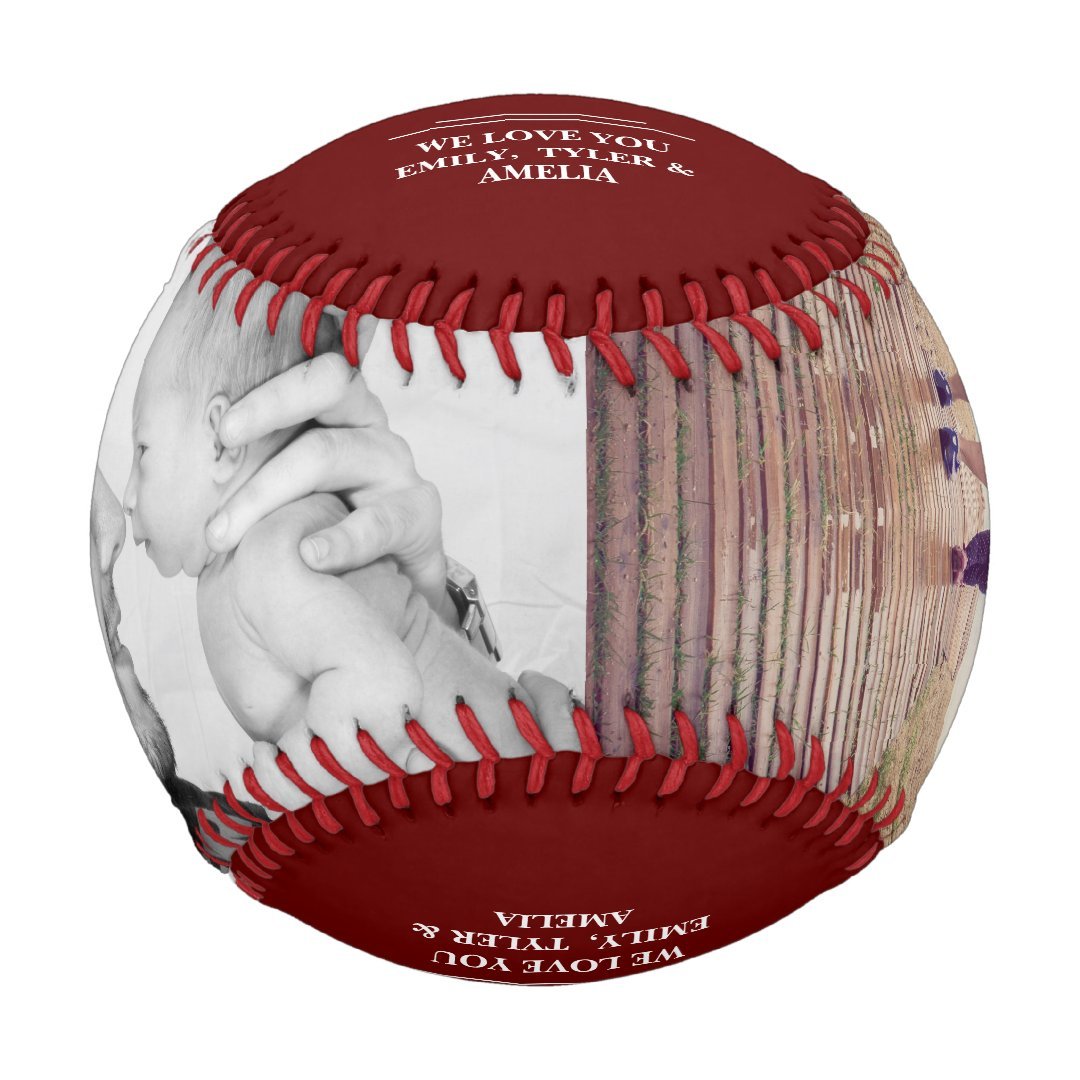 Red Best Dad Ever Father`s Day 2 Photo Collage Baseball