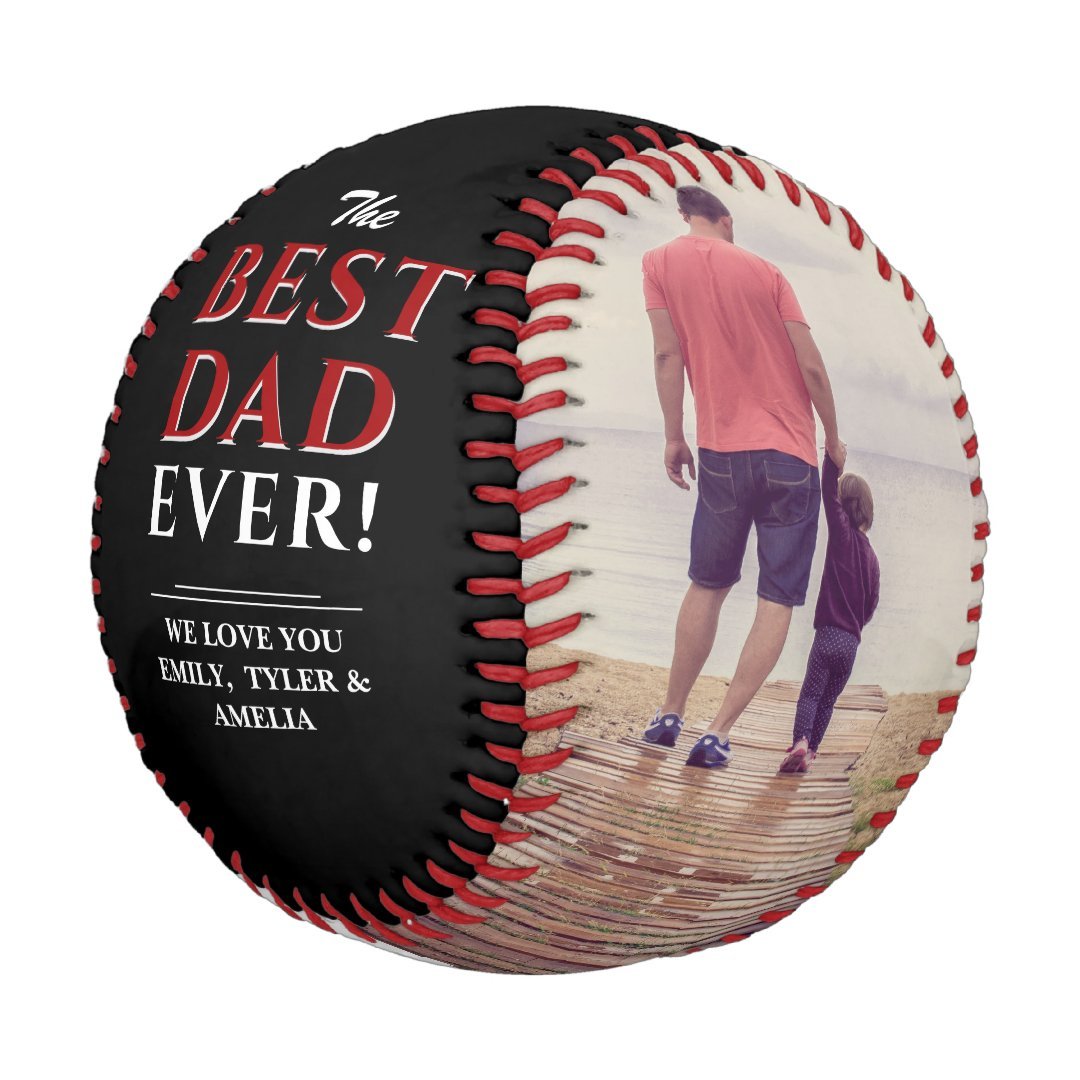 Red Best Dad Ever Father`s Day 2 Photo Collage Baseball