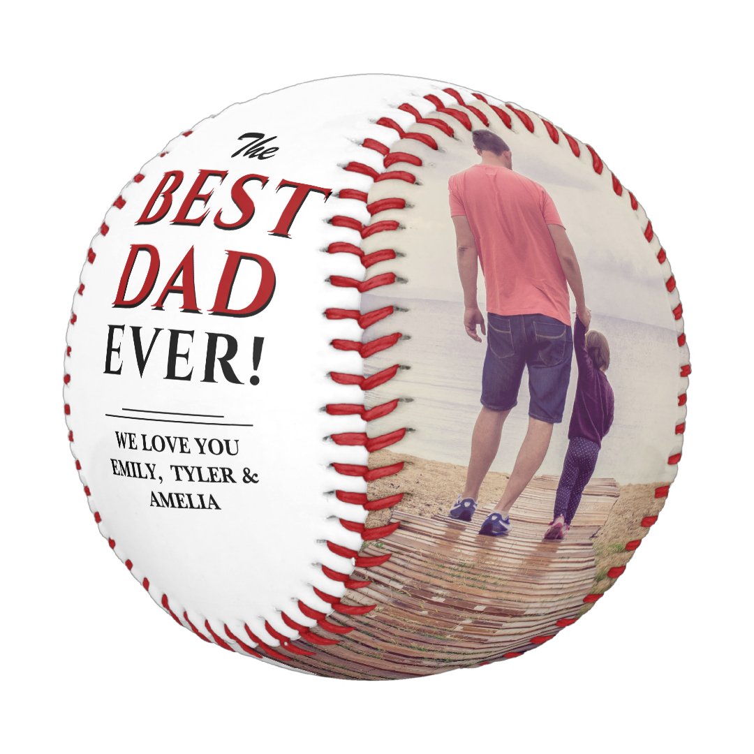 Red Best Dad Ever Father`s Day 2 Photo Collage Baseball