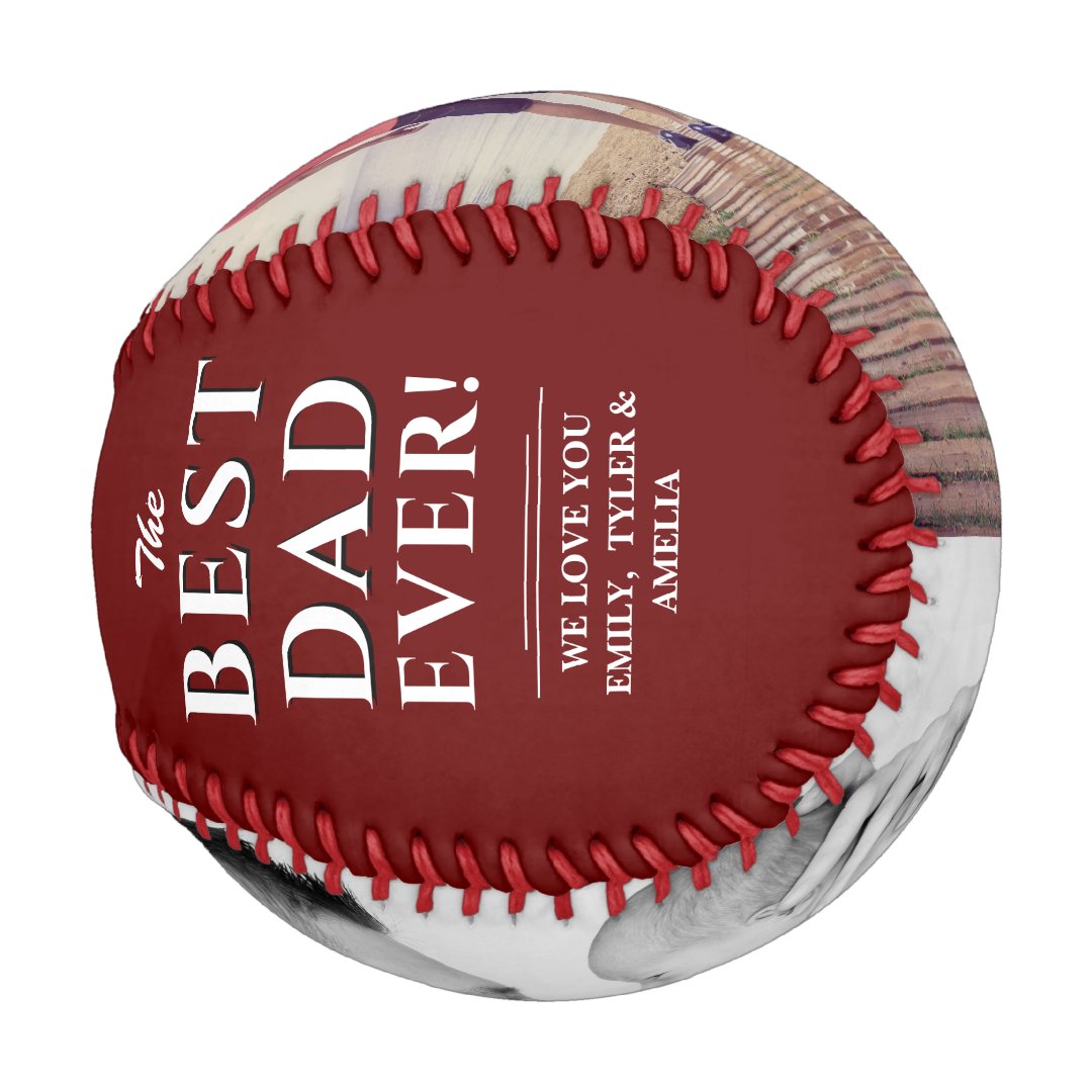 Red Best Dad Ever Father`s Day 2 Photo Collage Baseball