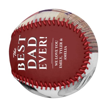 Red Best Dad Ever Father`s Day 2 Photo Collage Baseball