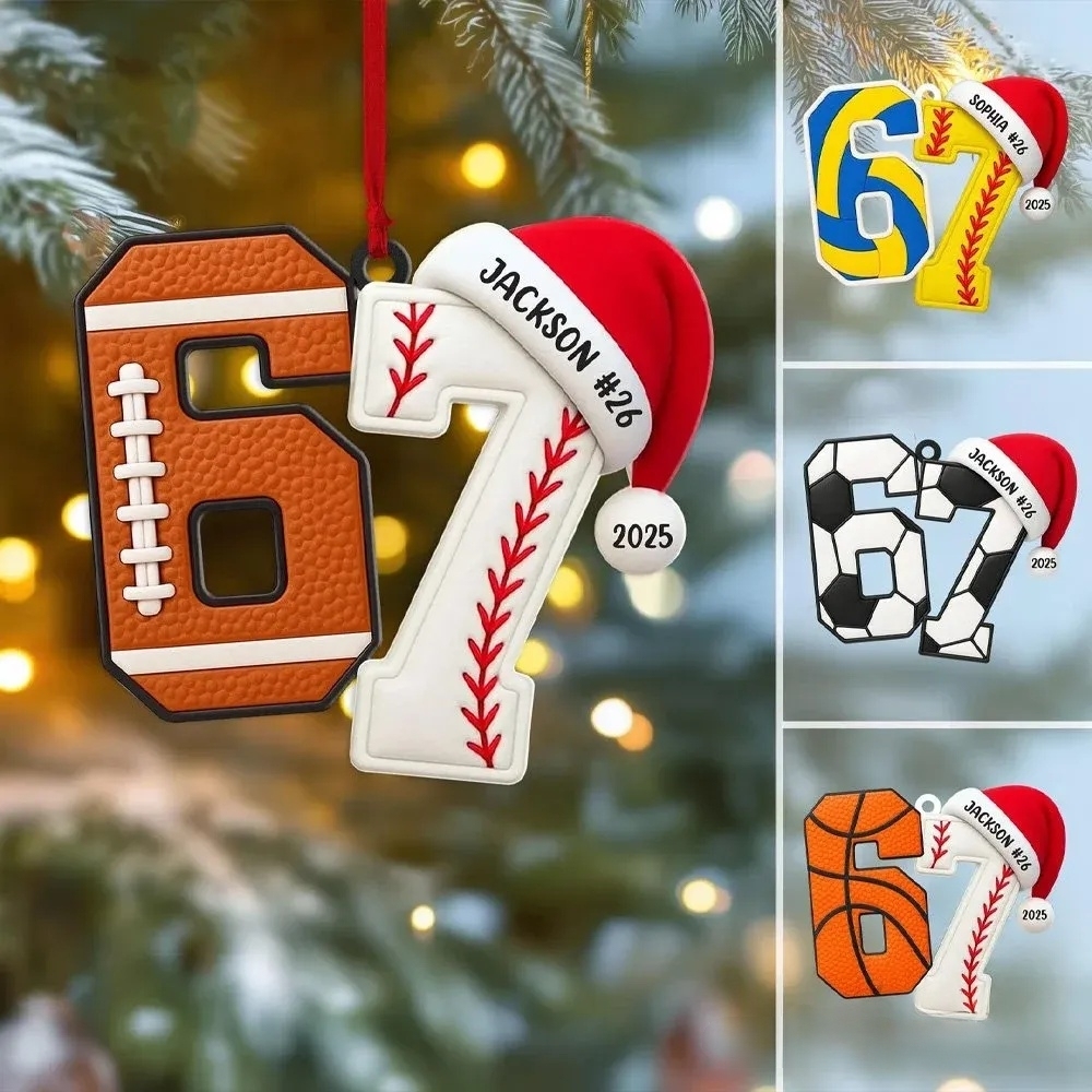 Proudstitch Custom Number Sport Ornament Acrylic Soccer Baseball Volleyball Basketball Ornament