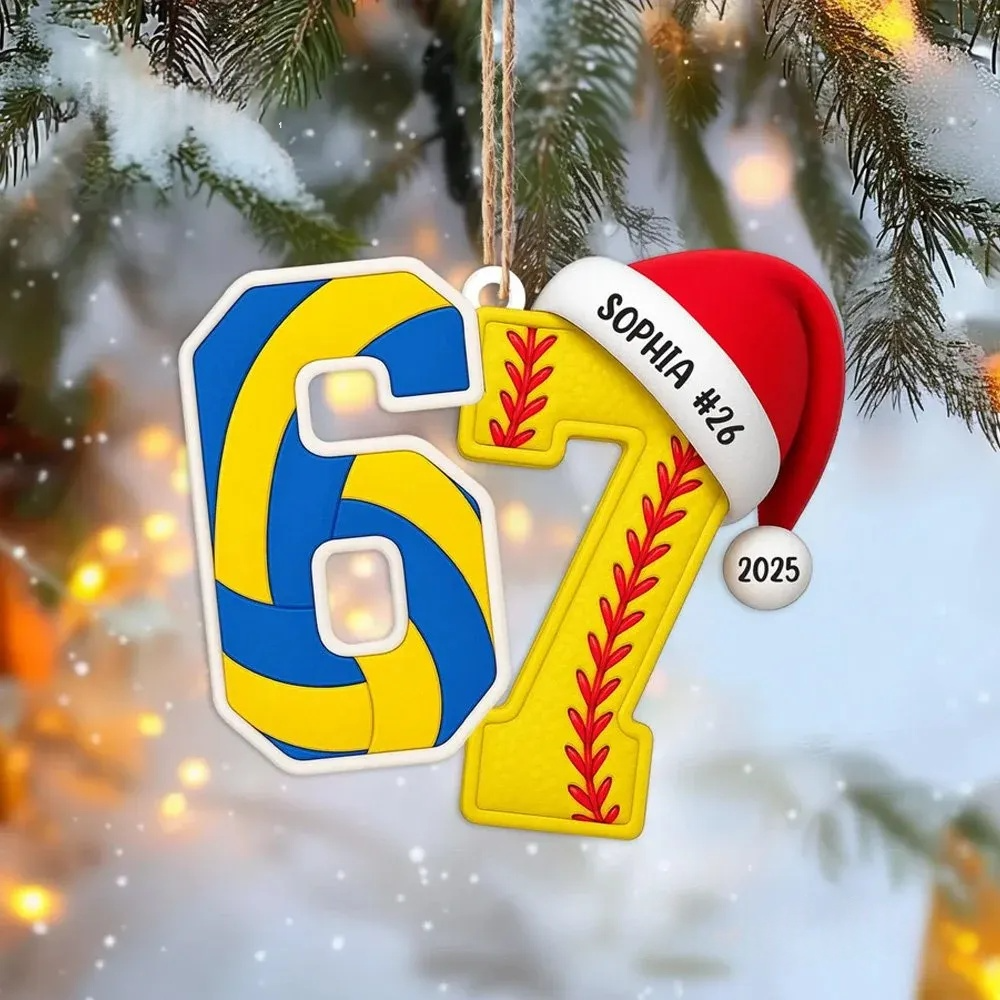 Proudstitch Custom Number Sport Ornament Acrylic Soccer Baseball Volleyball Basketball Ornament