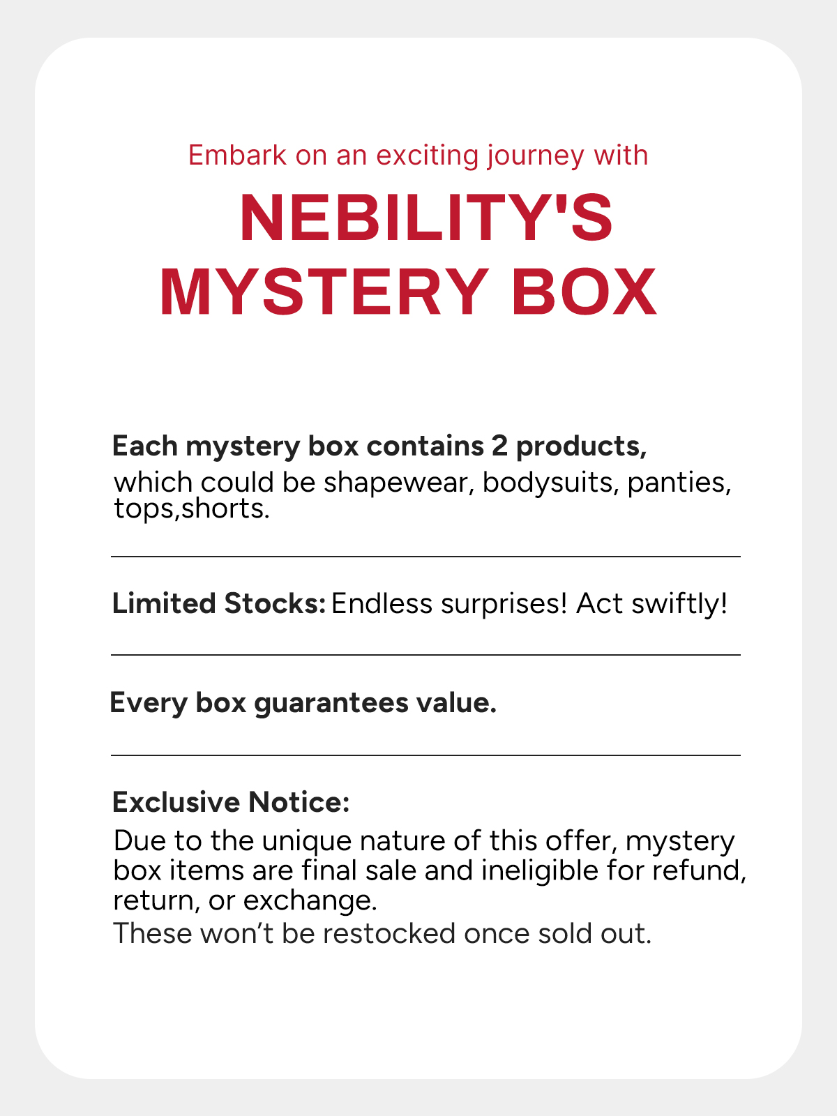 Mystery Box: $19.99 for His Shape & Comfort
