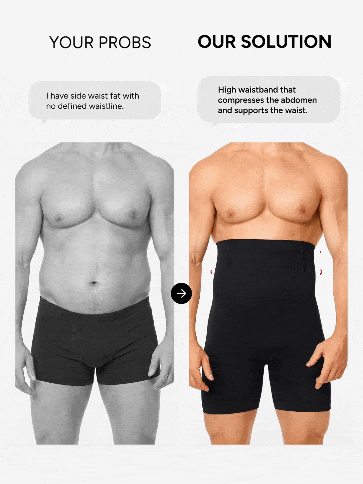 High Waist Steel Boning Support Shorts for Men