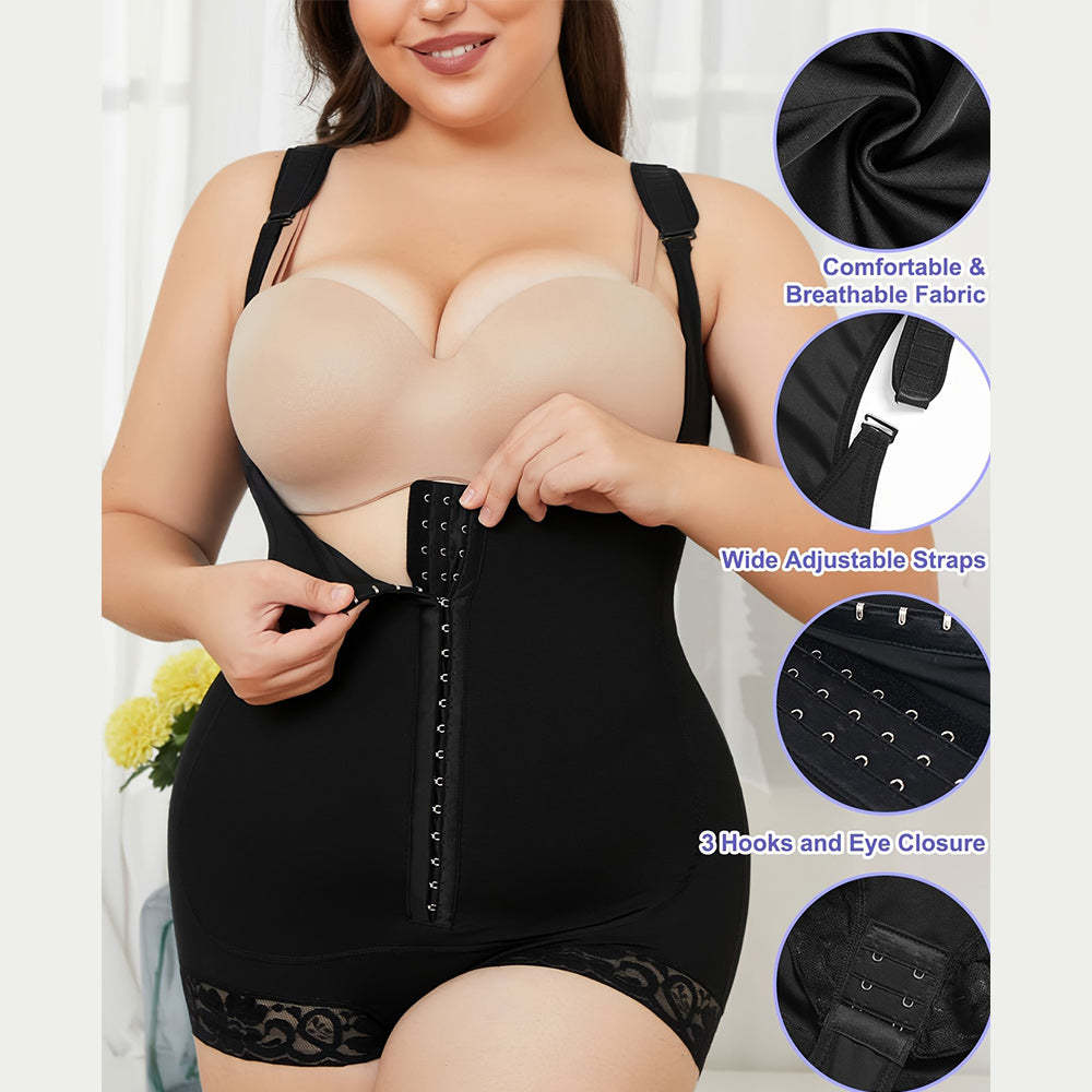 Nebility Plus Size Open Bust Lace Body Shaper with Wide Straps