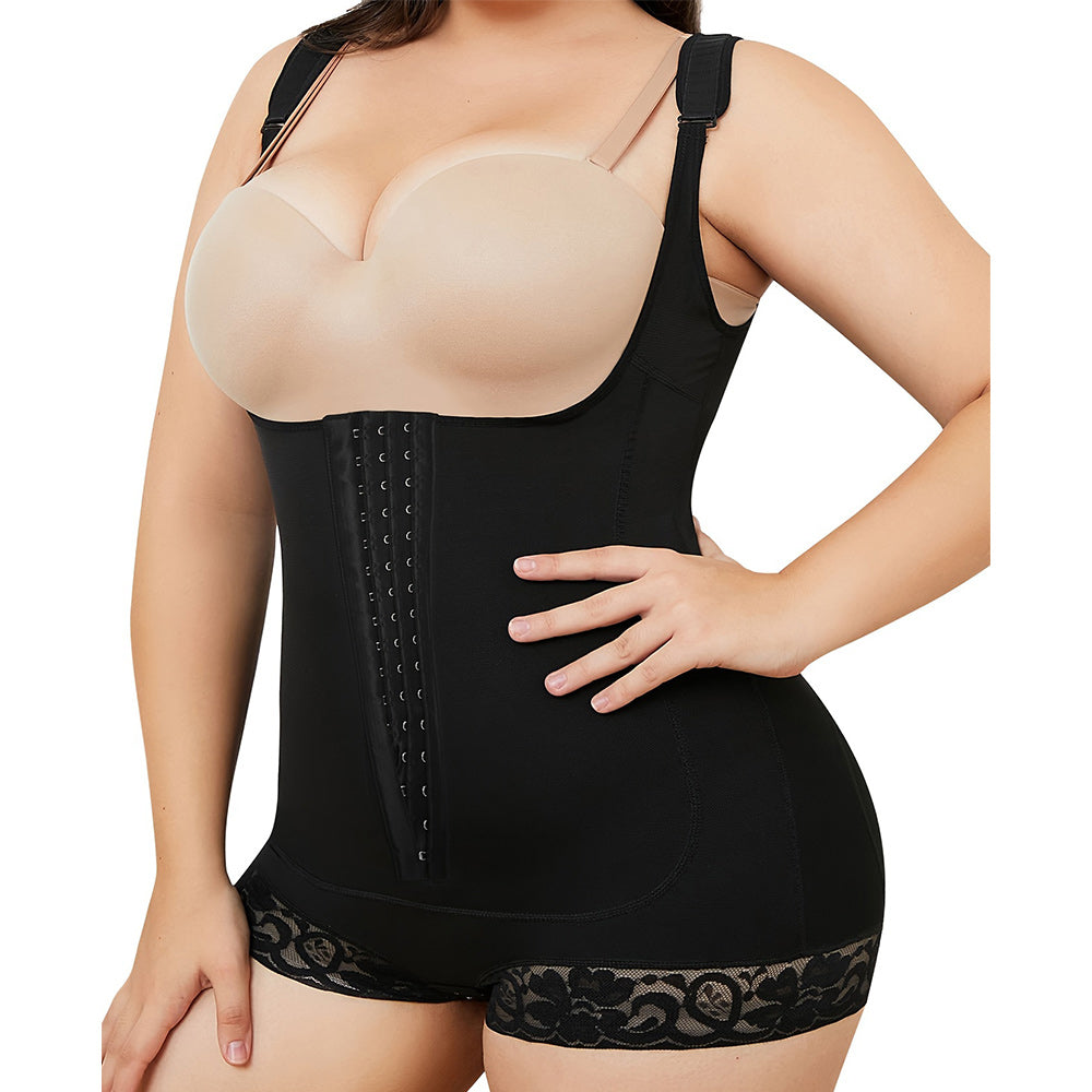 Nebility Plus Size Open Bust Lace Body Shaper with Wide Straps