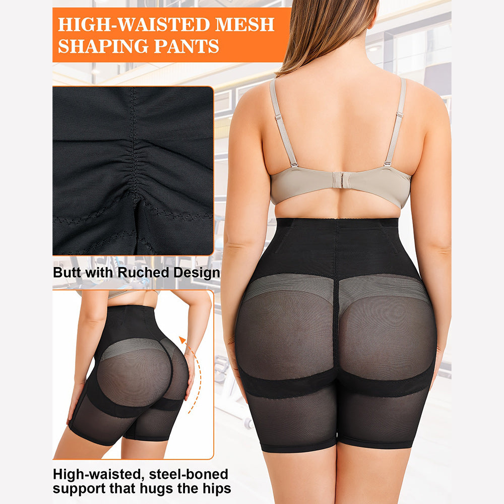Nebility Plus Size Women Mesh High Waist Body Shaper Shorts