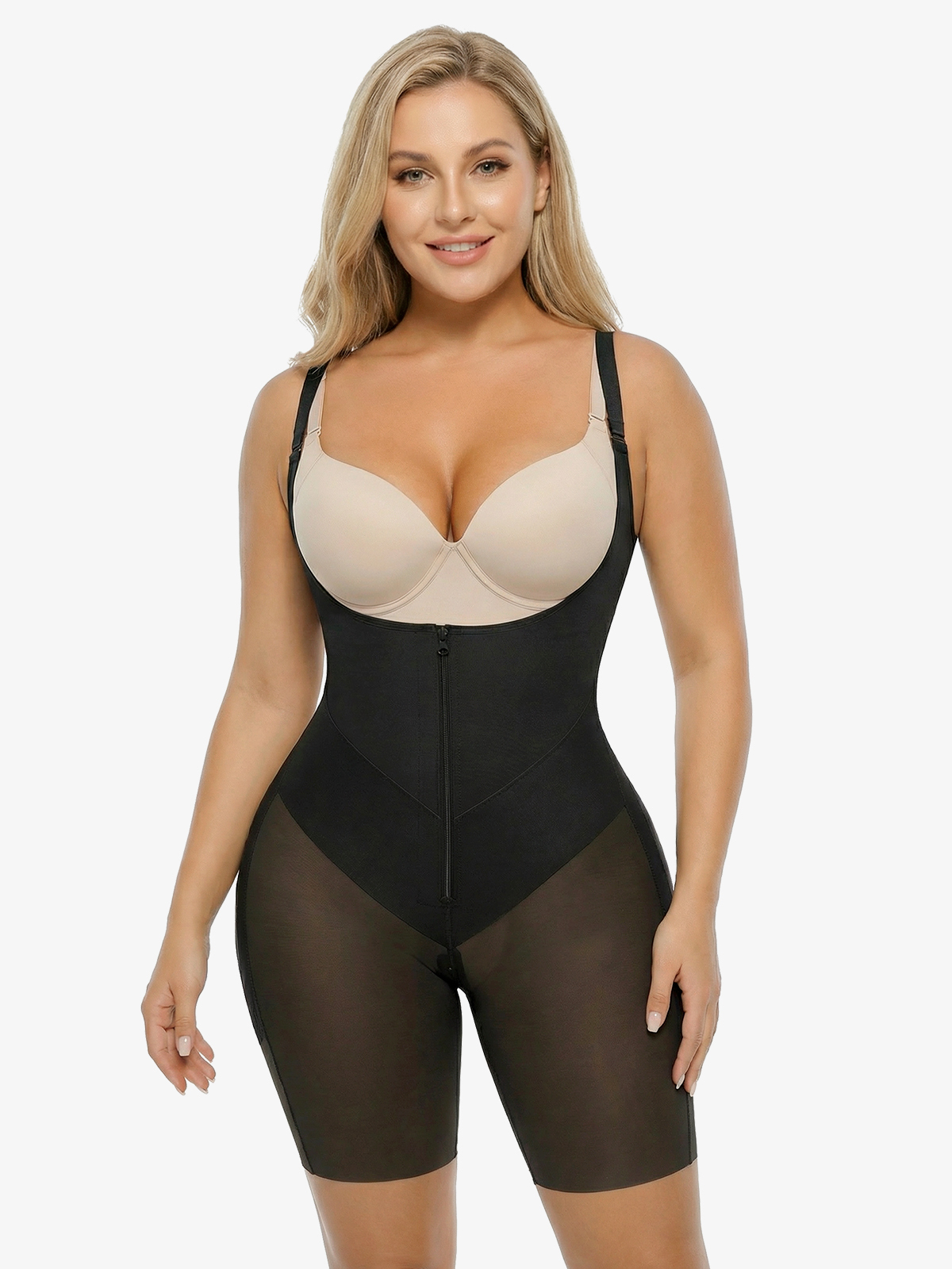 Open Bust Tummy Control Crotch Opening Mid-Thigh Bodysuit