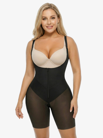 Open Bust Tummy Control Crotch Opening Mid-Thigh Bodysuit
