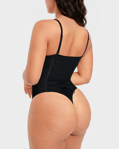 Seamless Back Lace-Up Cami Thong Bodysuit