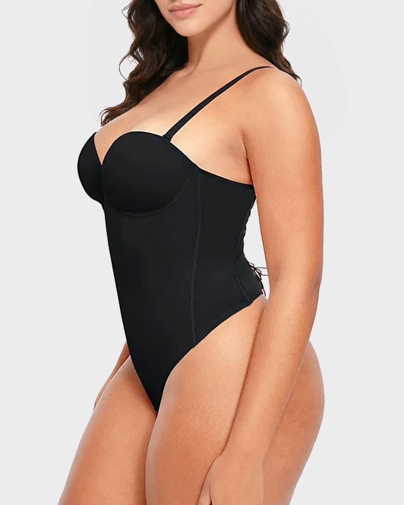 Seamless Back Lace-Up Cami Thong Bodysuit