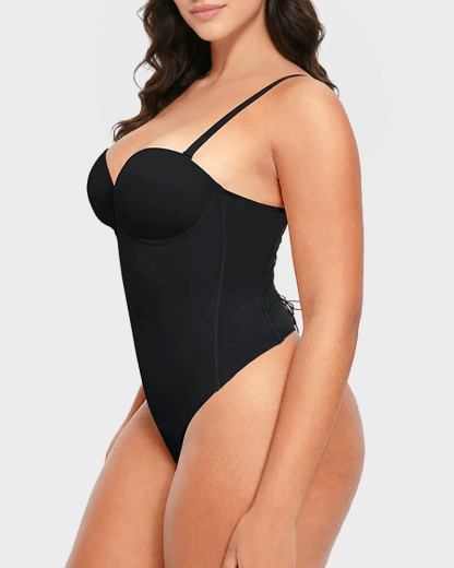 Seamless Back Lace-Up Cami Thong Bodysuit