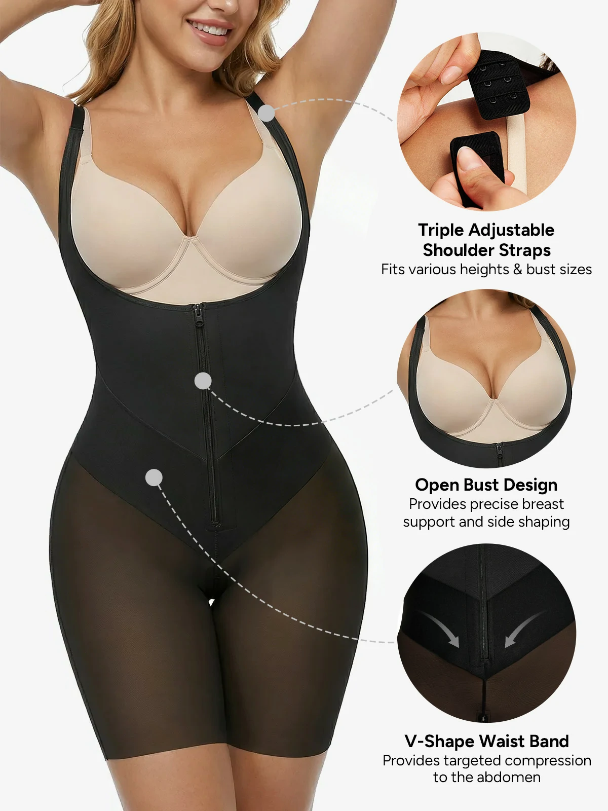 Open Bust Tummy Control Mid-Thigh Bodysuit BOGO