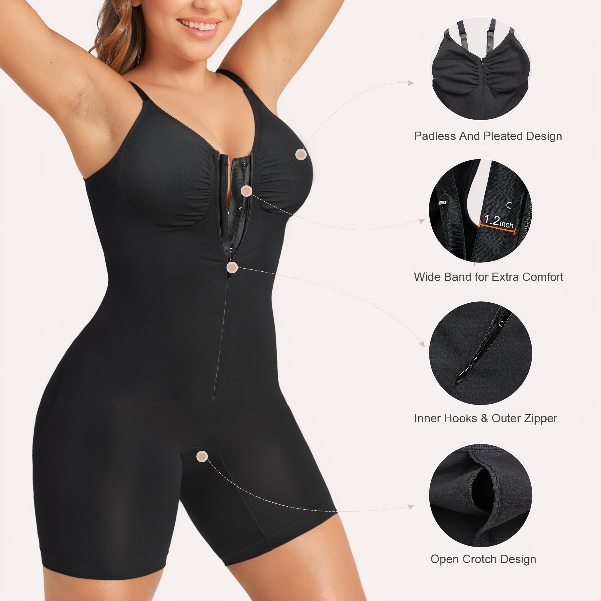 Seamless Zip-up Cami Mid-Thigh Bodysuit