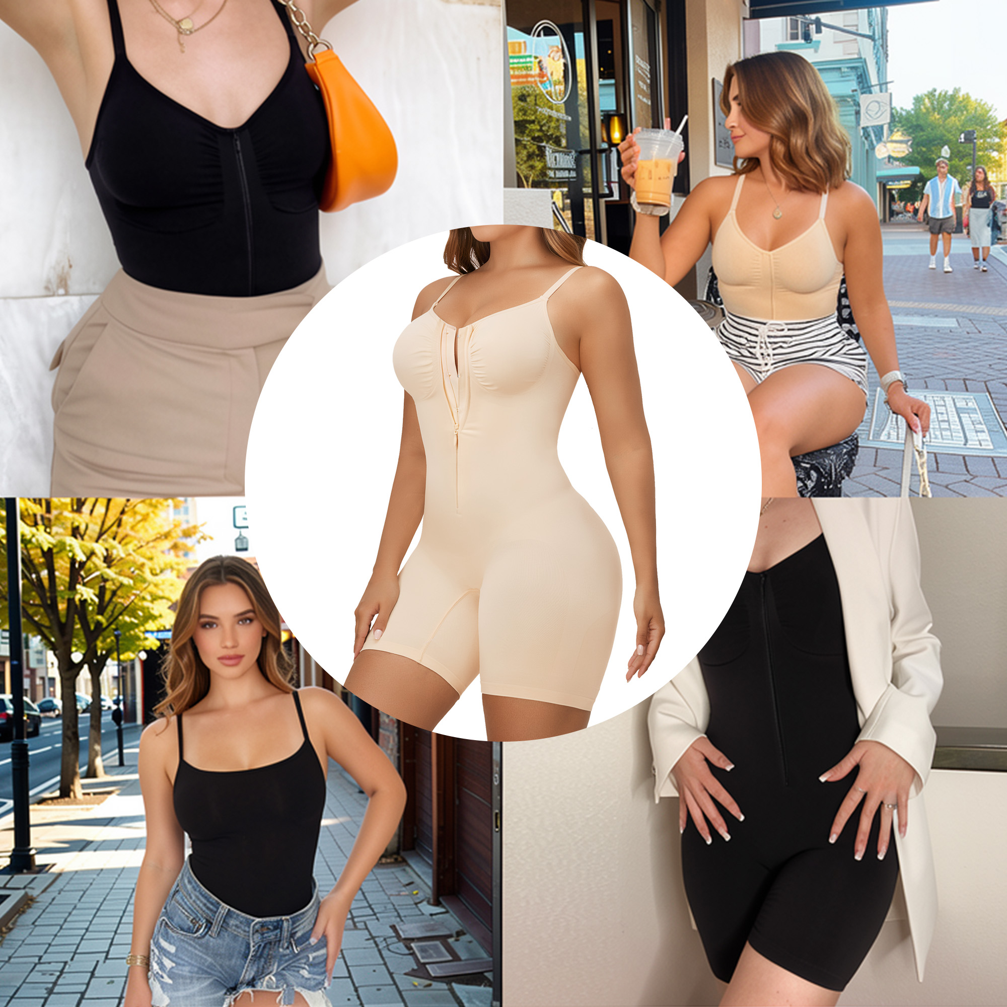 Seamless Zip-up Cami Mid-Thigh Bodysuit