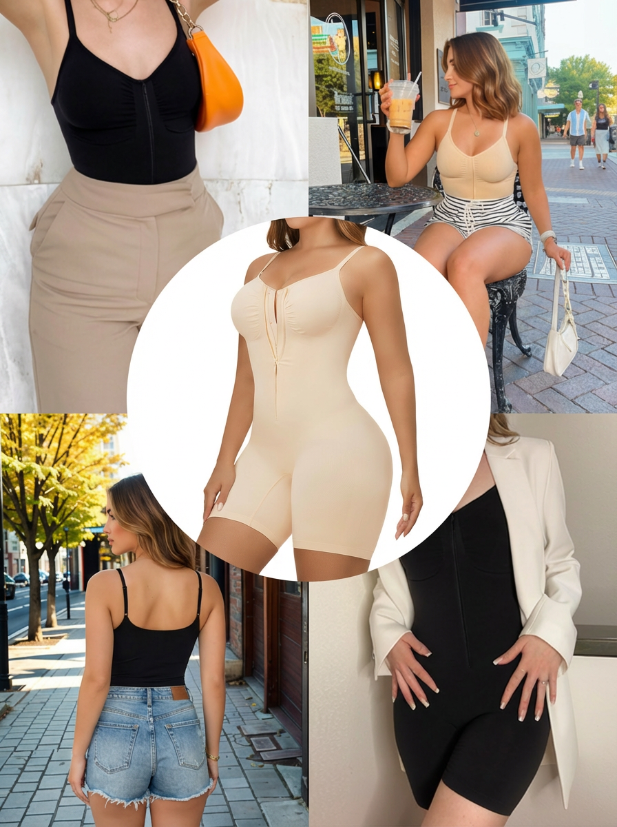 Seamless Zip-up Cami Mid-Thigh Bodysuit