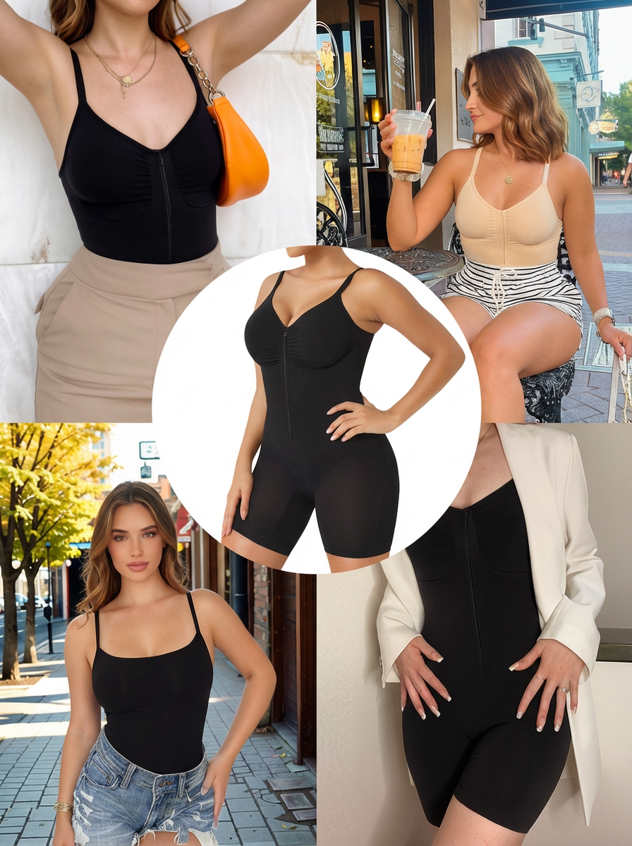 Seamless Zip-up Cami Mid-Thigh Bodysuit