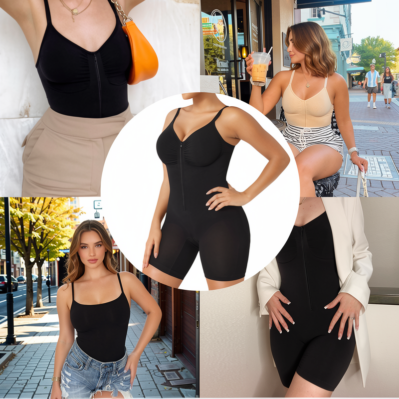 Seamless Zip-up Cami Mid-Thigh Bodysuit