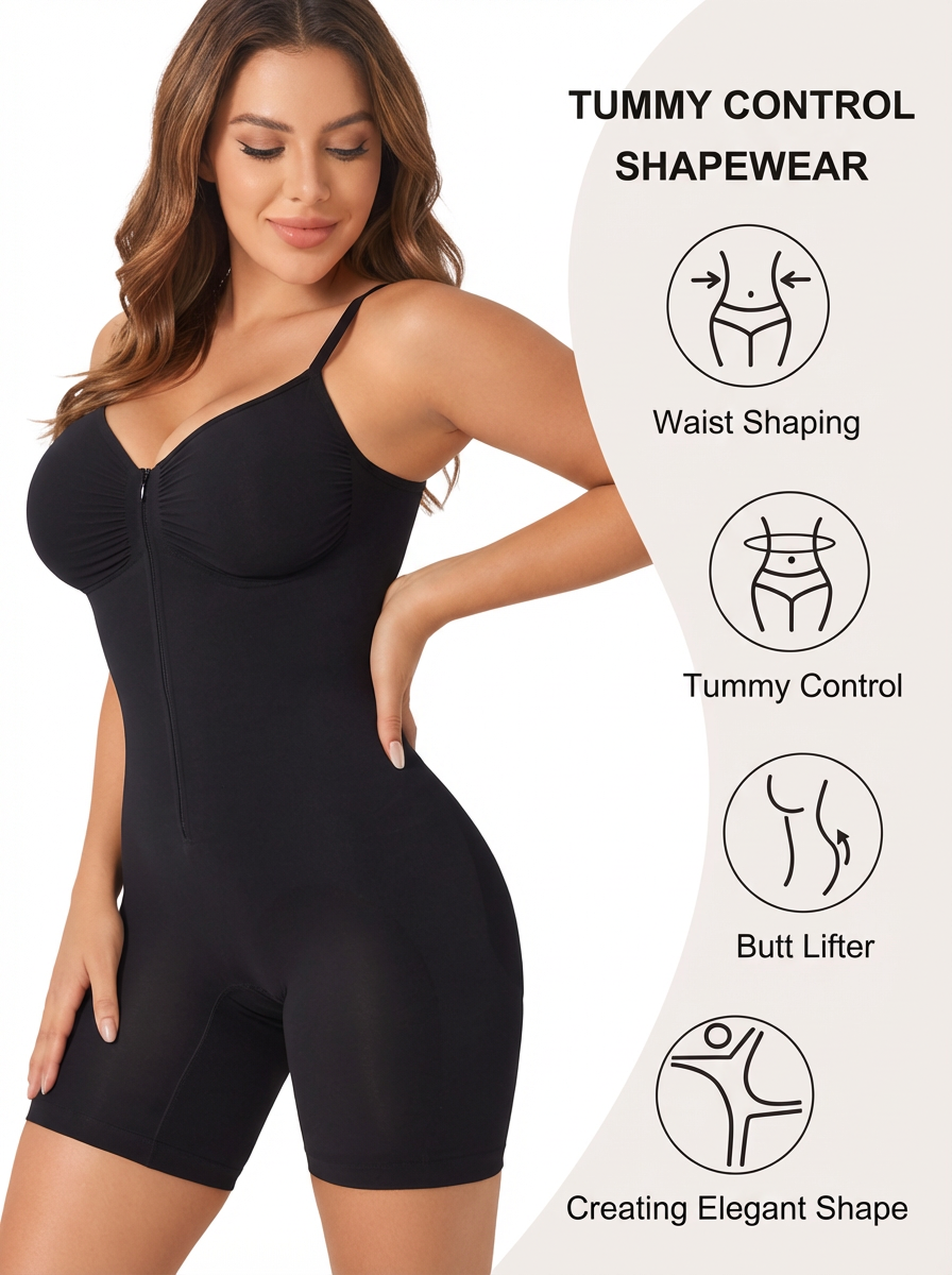 Seamless Zip-up Cami Mid-Thigh Bodysuit