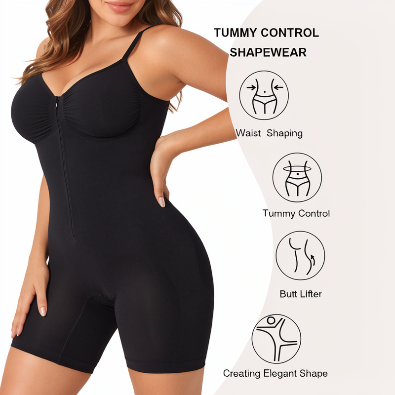 Seamless Zip-up Cami Mid-Thigh Bodysuit