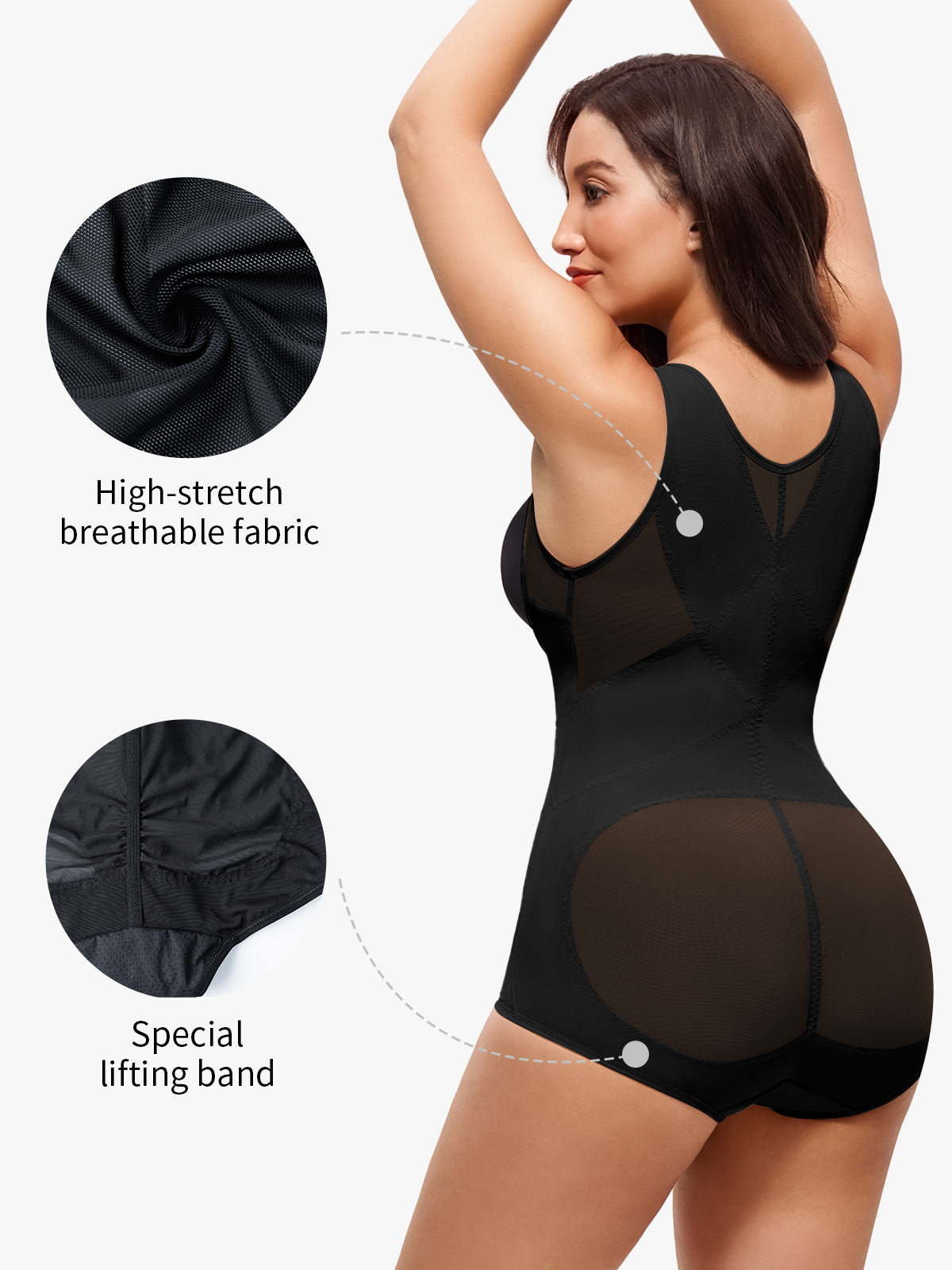 Nebility Women Butt Lifter Open Bust Waist Trainer Compression Bodysuit