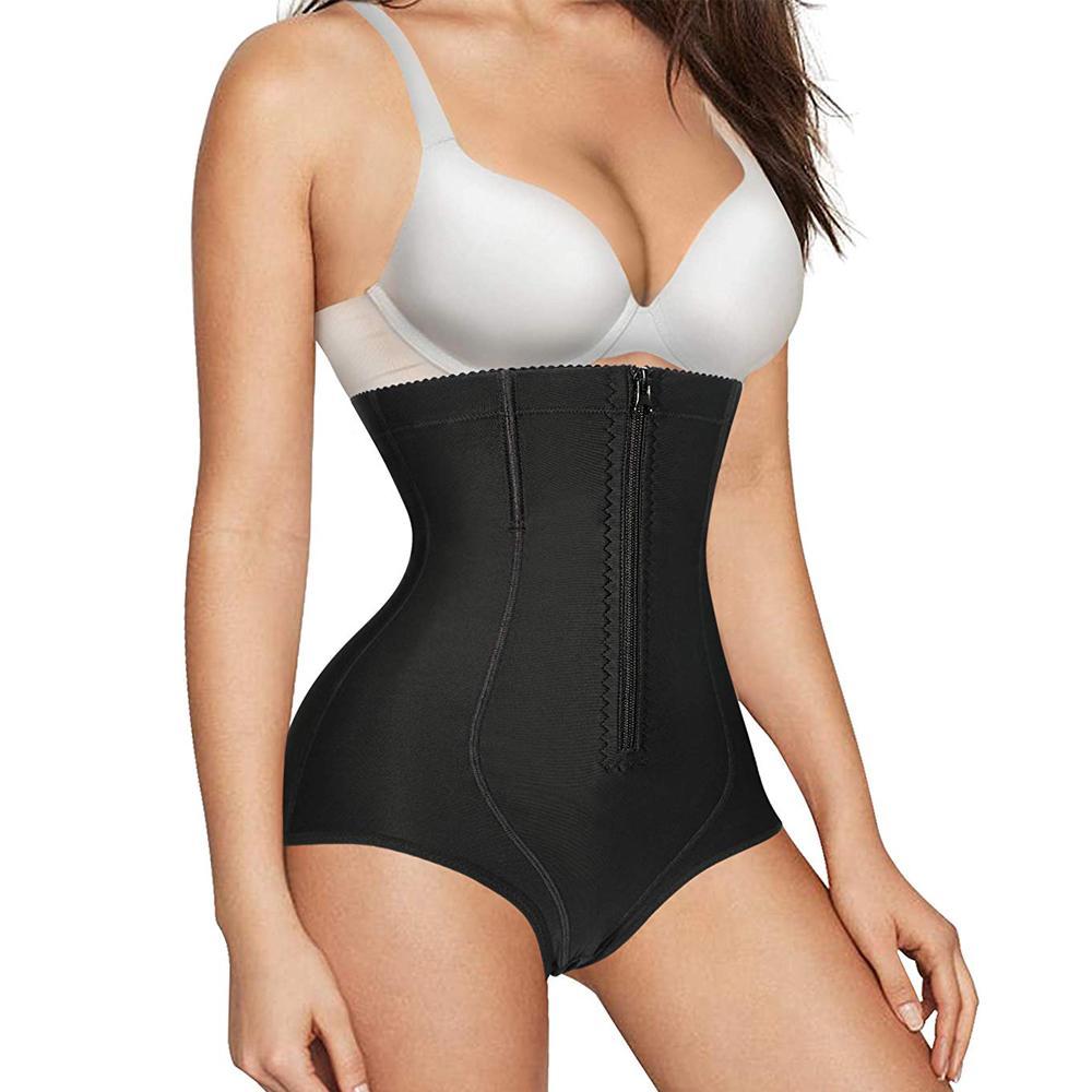 High Waist Front Zipper Body Shaper Panty For Women Black - Nebility