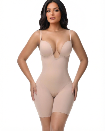 Plunge Backless Cami Mid-Thigh Bodysuit