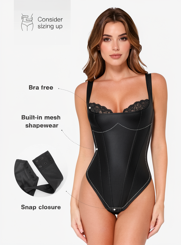 Faux Leather Lace Trim Underwire Thong Bodysuit