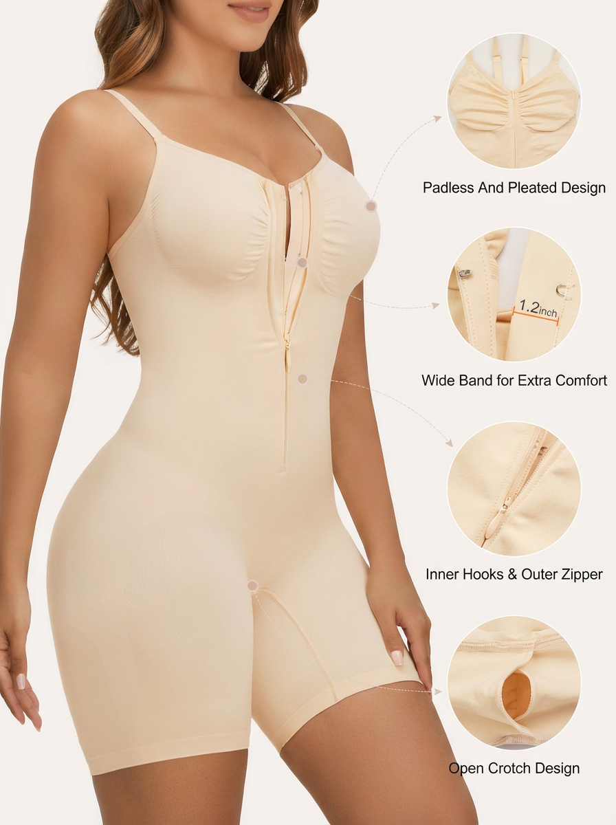 Seamless Zip-up Cami Mid-Thigh Bodysuit