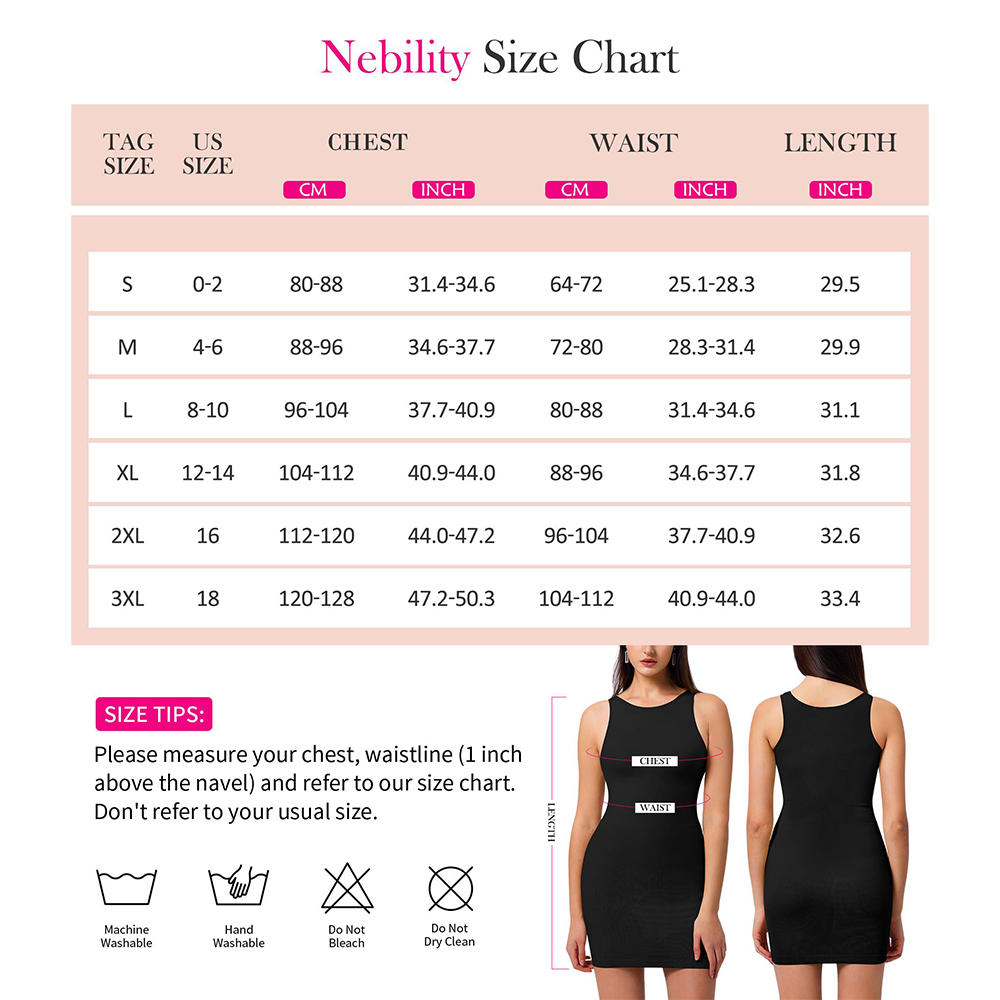 Nebility One Piece Full Slip Tank Top Dress With Built In Shapewear For Women
