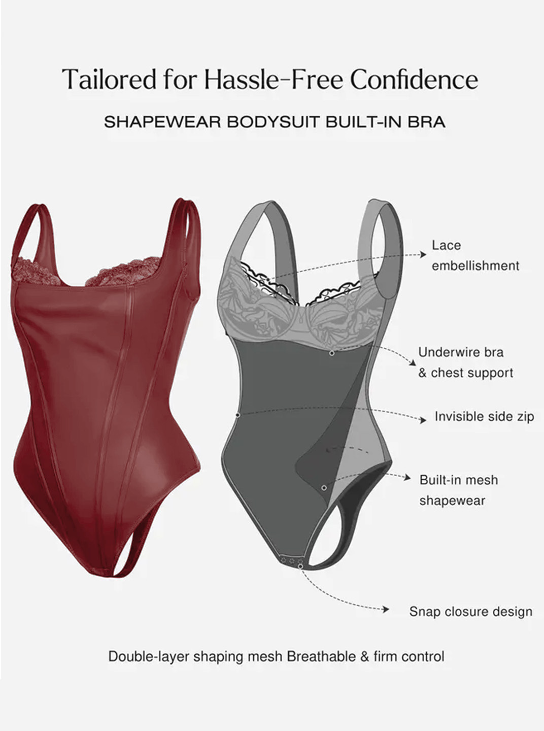 Faux Leather Lace Trim Underwire Thong Bodysuit