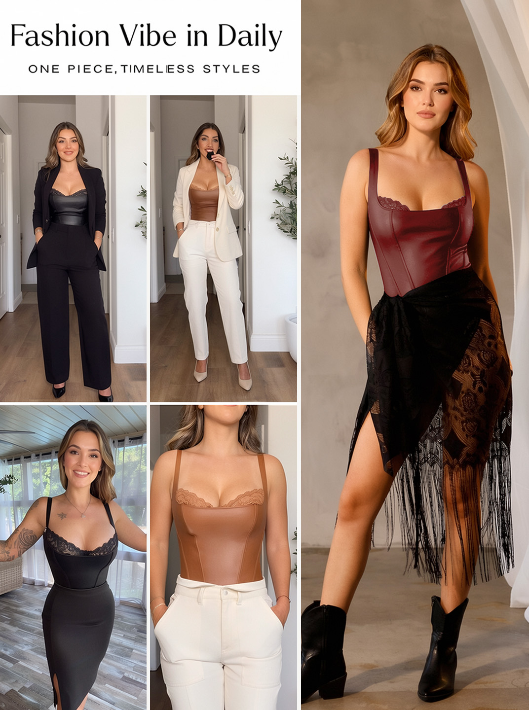 Faux Leather Lace Trim Underwire Thong Bodysuit