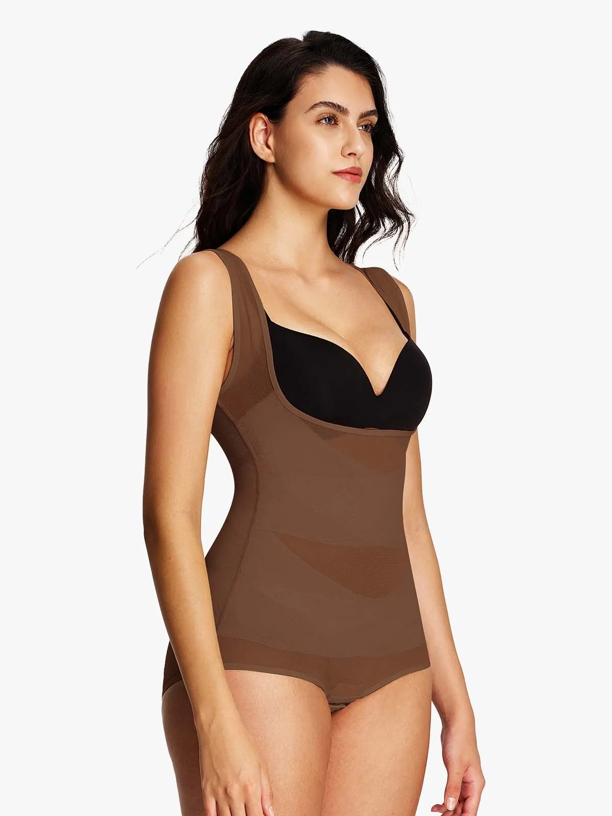 Mesh Open Bust Tummy Control Brief Bodysuit