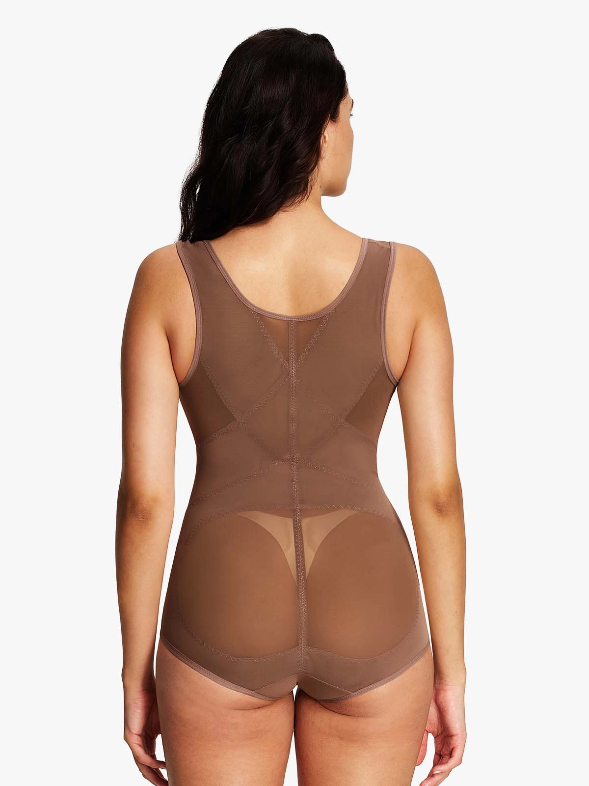 Mesh Open Bust Tummy Control Brief Bodysuit
