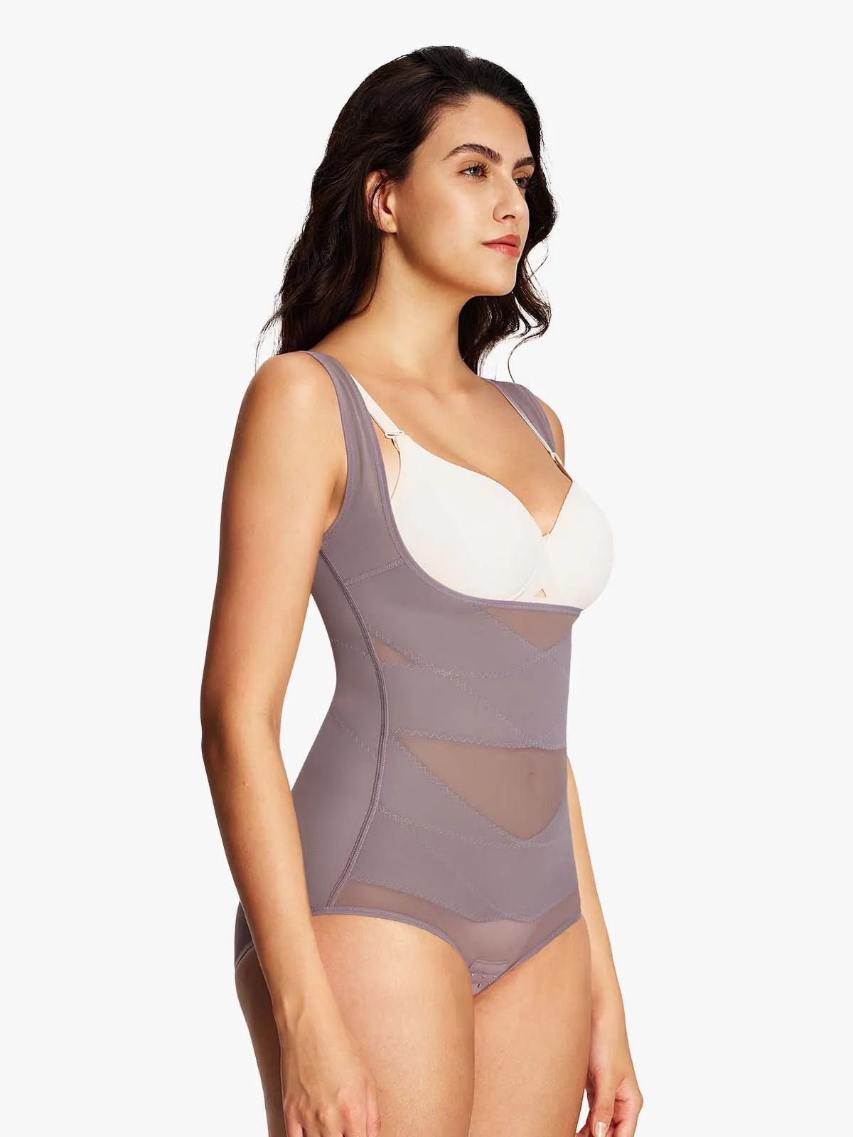 Mesh Open Bust Tummy Control Brief Bodysuit