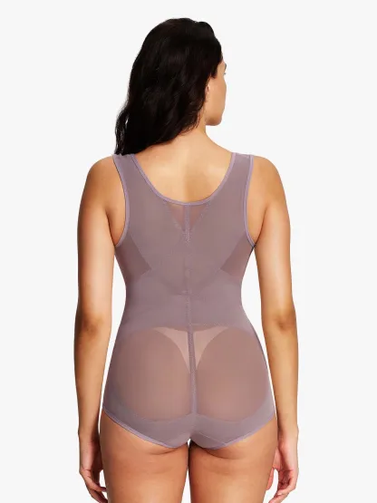 Mesh Open Bust Tummy Control Brief Bodysuit