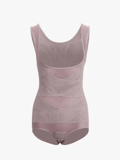 Mesh Open Bust Tummy Control Brief Bodysuit