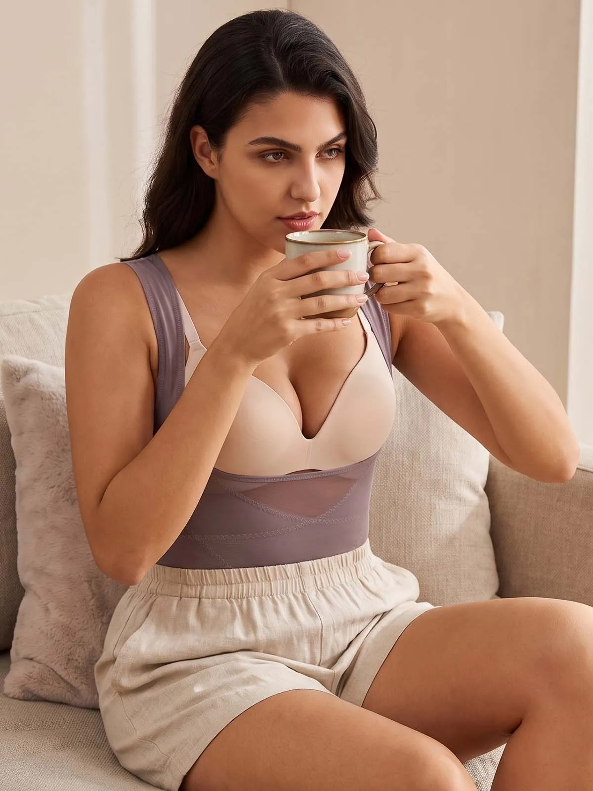 Mesh Open Bust Tummy Control Brief Bodysuit