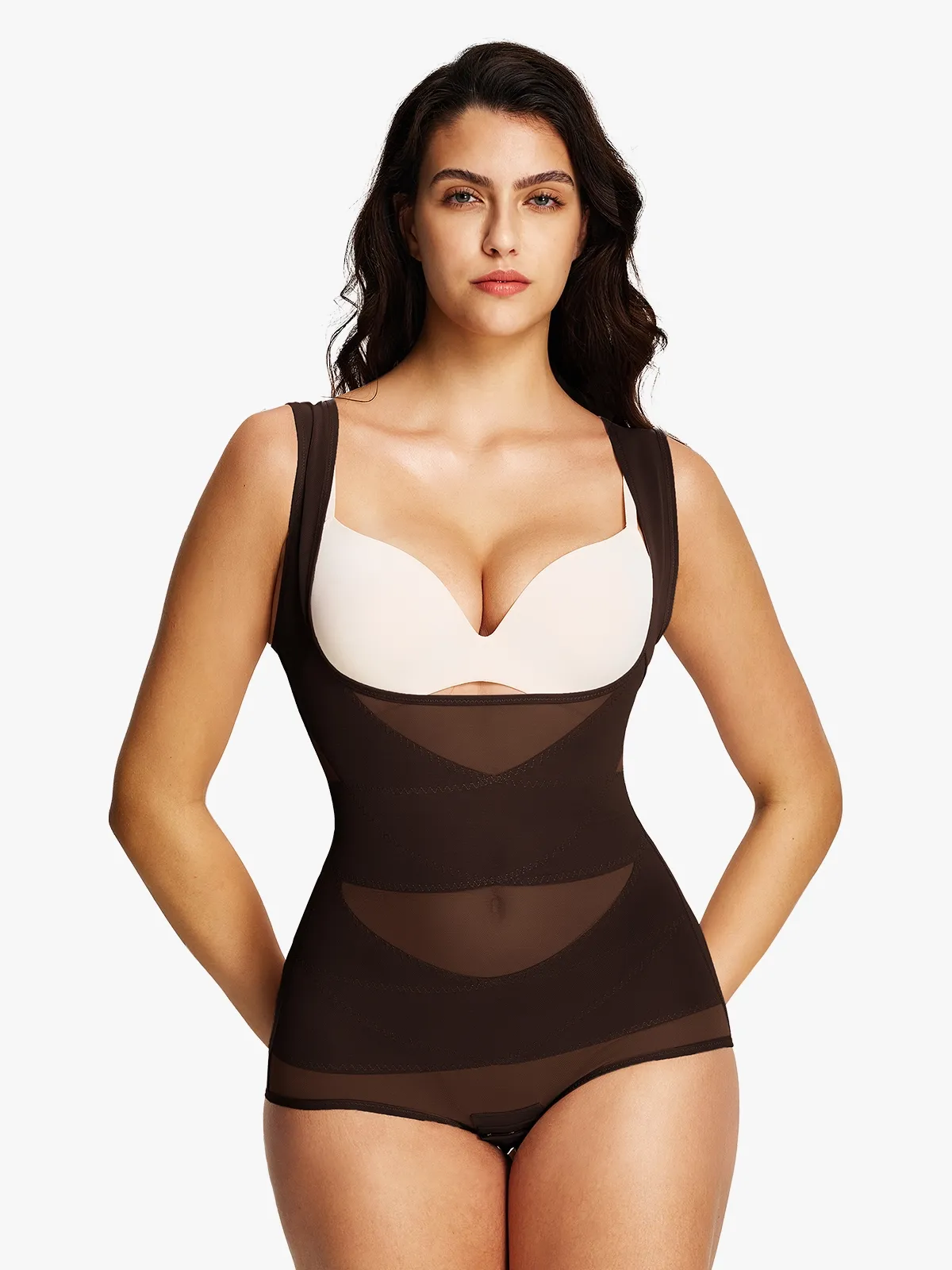 Mesh Open Bust Tummy Control Bodysuit Lift | Nebility