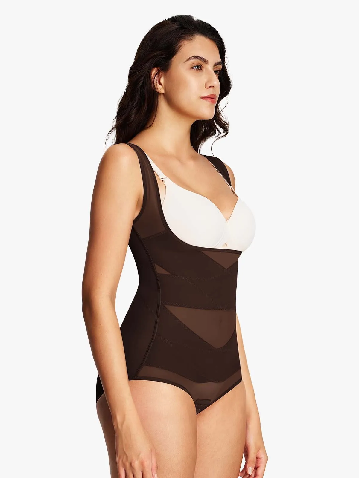 Mesh Open Bust Tummy Control Brief Bodysuit