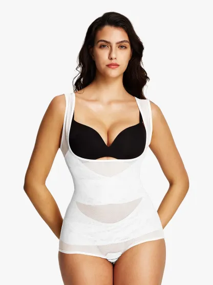 Mesh Open Bust Tummy Control Brief Bodysuit