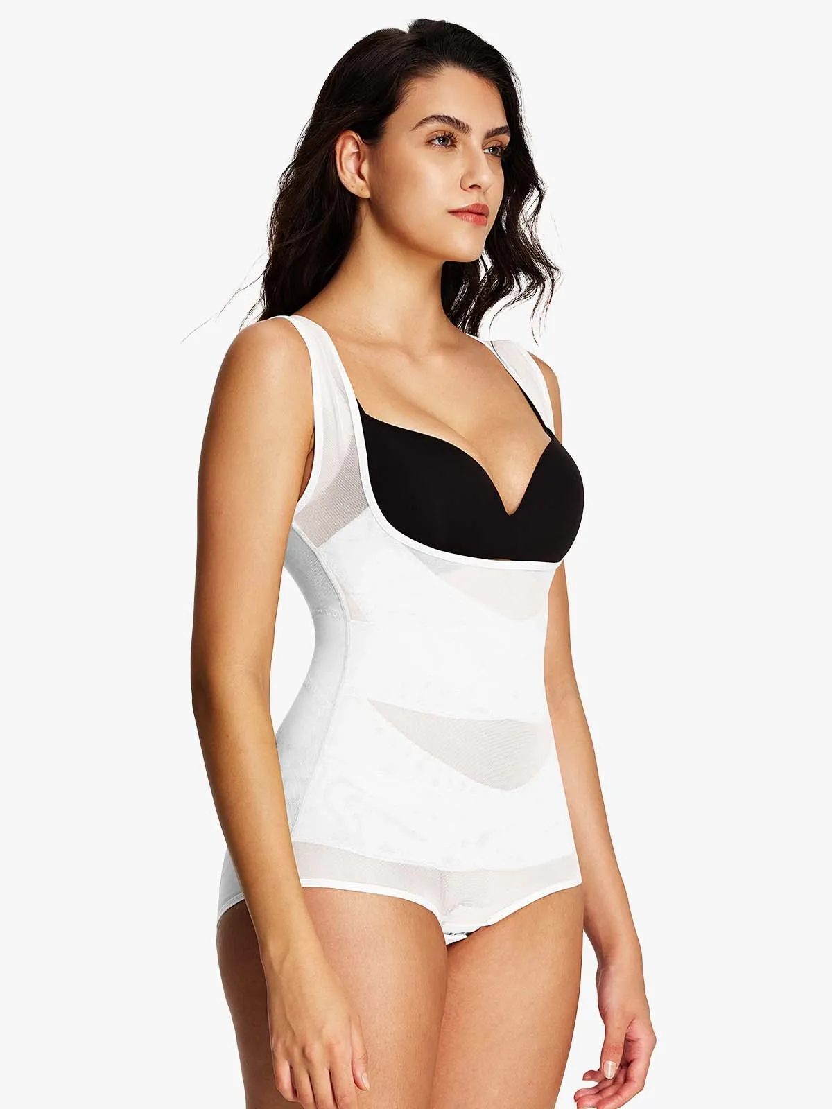 Mesh Open Bust Tummy Control Brief Bodysuit