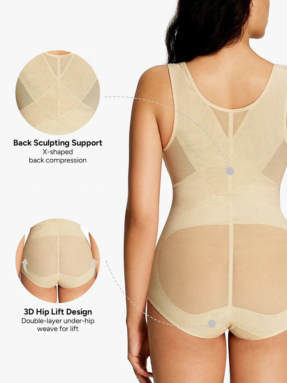 Mesh Open Bust Tummy Control Brief Bodysuit