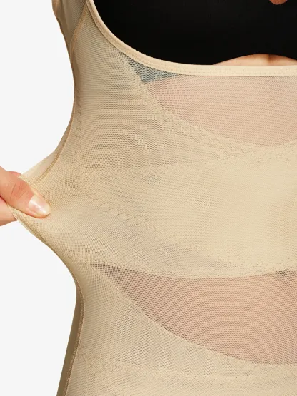 Mesh Open Bust Tummy Control Brief Bodysuit